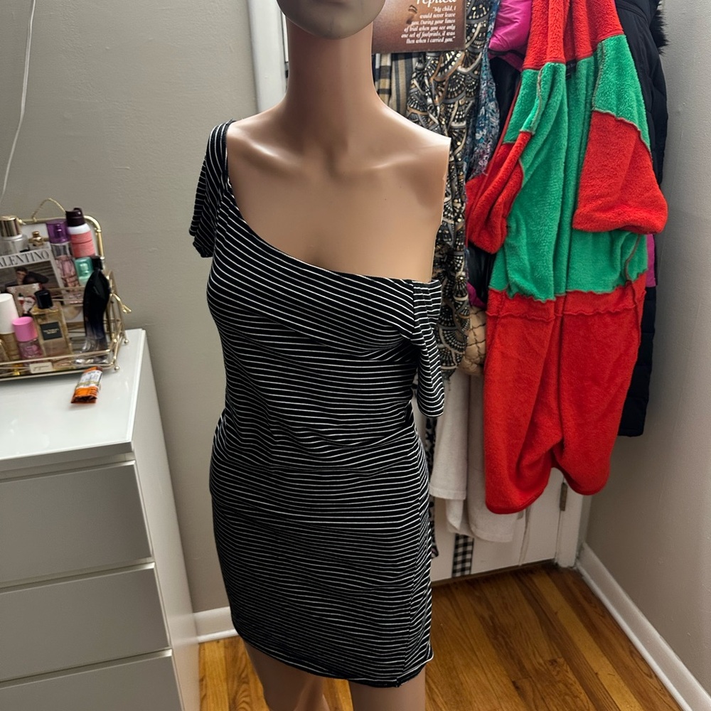 Chic Black and White Striped Dress